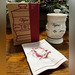 Longaberger Pottery Spice Jar‎ THYME 32689  Heritage Green 1996 Vintage in Box